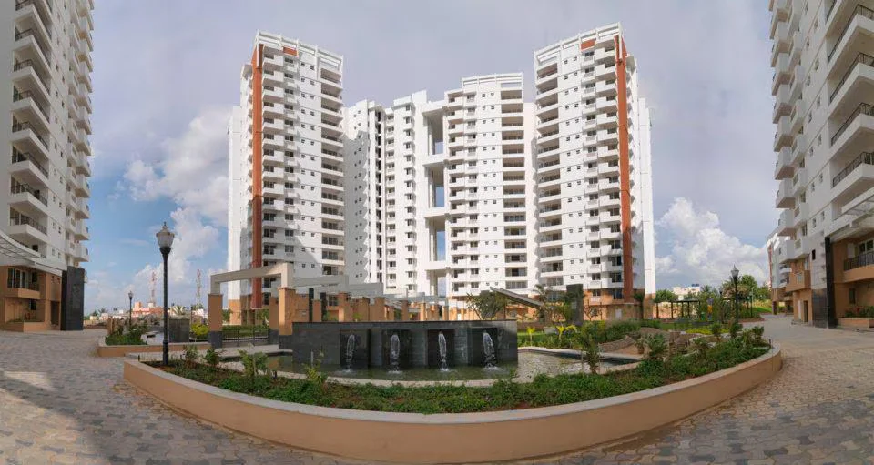 Exterior view of the ready-to-move luxury residential towers at Prestige South Ridge in Banashankari, South Bangalore.
